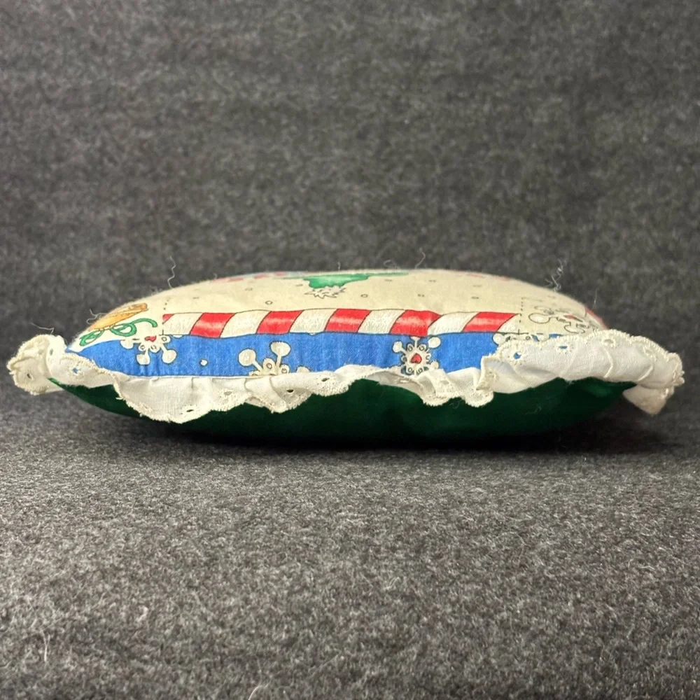 Small Holiday Snowman Pillow with Red, Blue and Green Accents